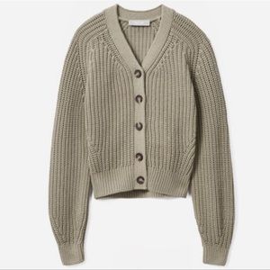 Everlane The Chunky Cotton Textured Knit Cardigan Sweater Field Green